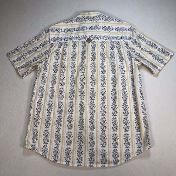 Prana Shirt Mens S White Yellow Floral Stripes Pocket 100% Cotton Button Up Logo - Picture 3 of 14